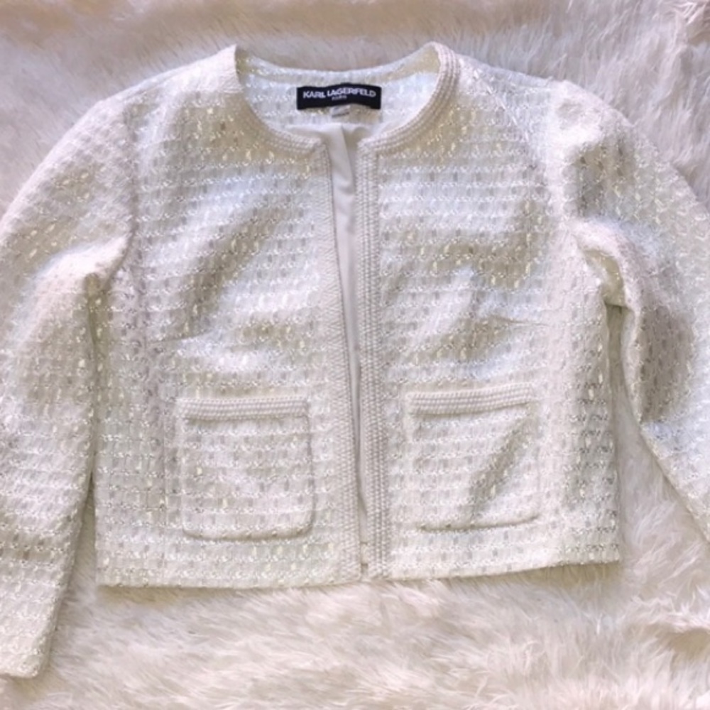 Karl Lagerfeld Tweed Crop Jacket - Picture 2 of 14